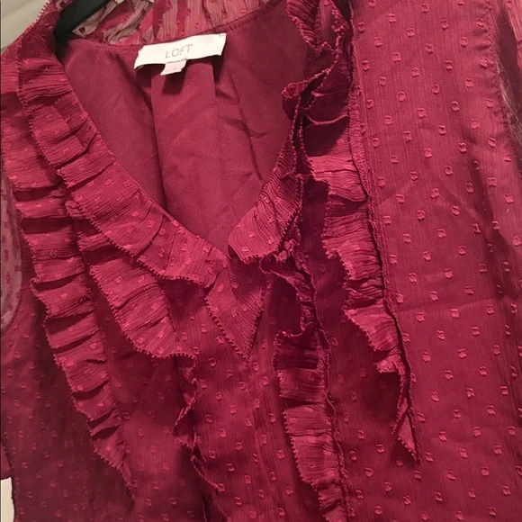 LOFT Deep Red Ruffle Blouse - Picture 2 of 4
